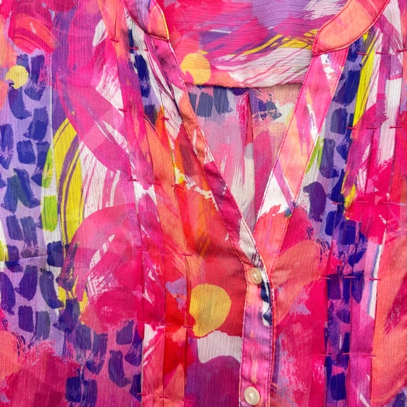 Soft Surroundings Watercolor Floral Button-Front Blouse Size PM - Picture 4 of 8